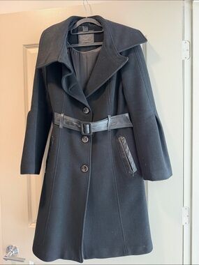 Mackage Black Wool Belted Trench Coat
